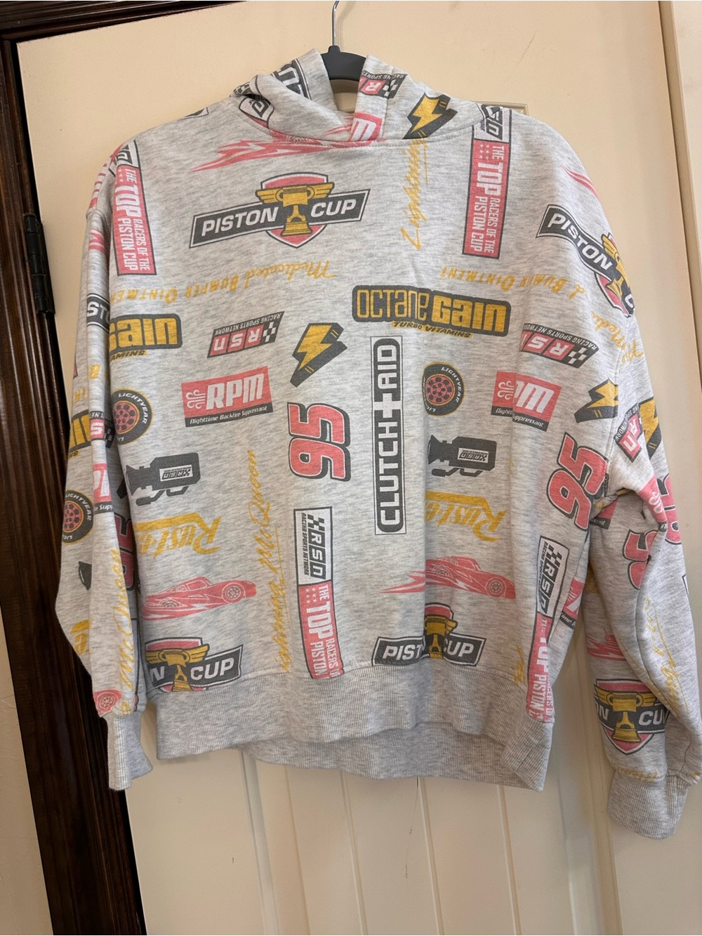 Disney Pixar CARS Gray Racing-Print Hooded Sweatshirt with Red & Yellow Accents